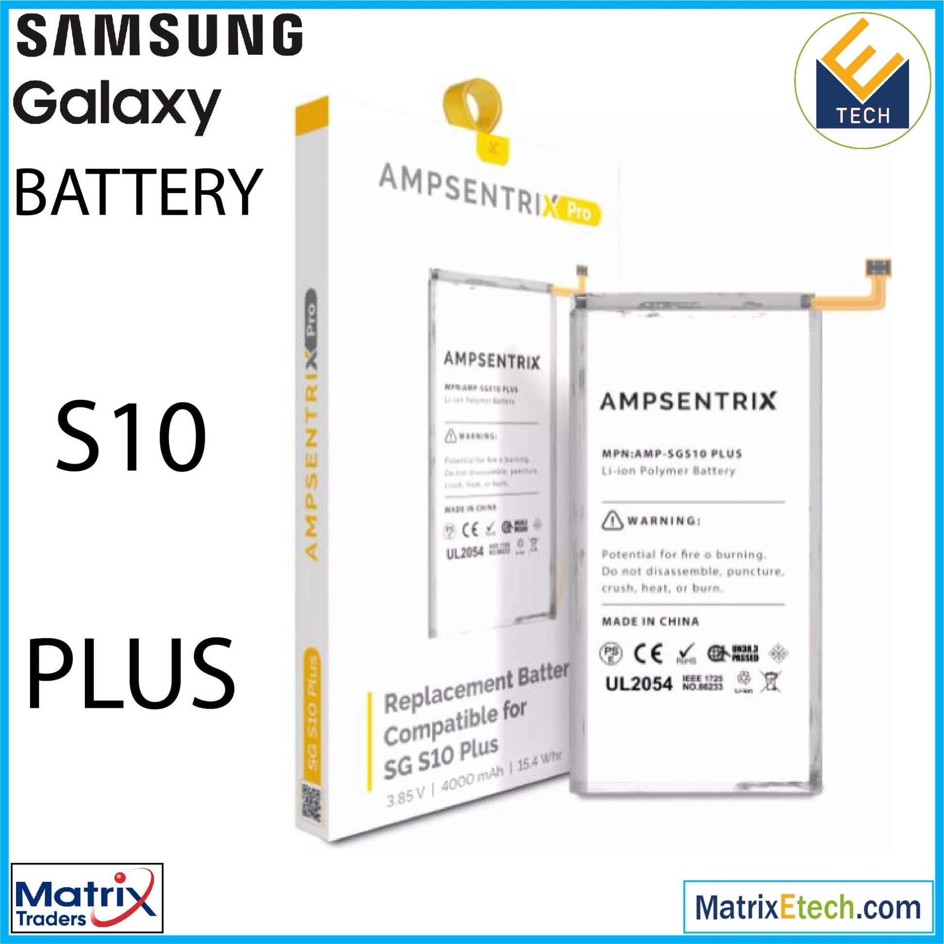 Samsung Galaxy S10 Plus Replacement Battery (Pro) EB - BG975ABA - Matrix Traders