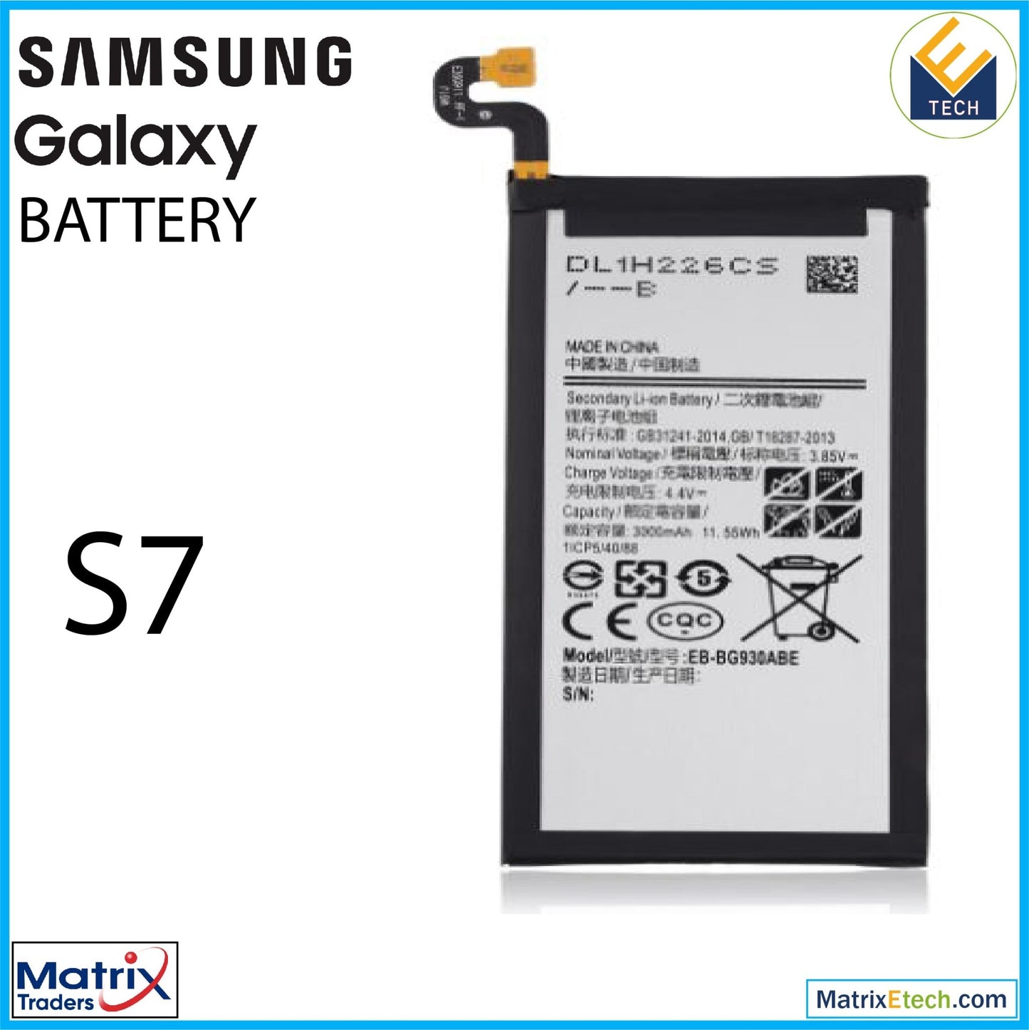 Samsung Galaxy S7 Replacement Battery (Premium) (EB - BG930ABE) - Matrix Traders