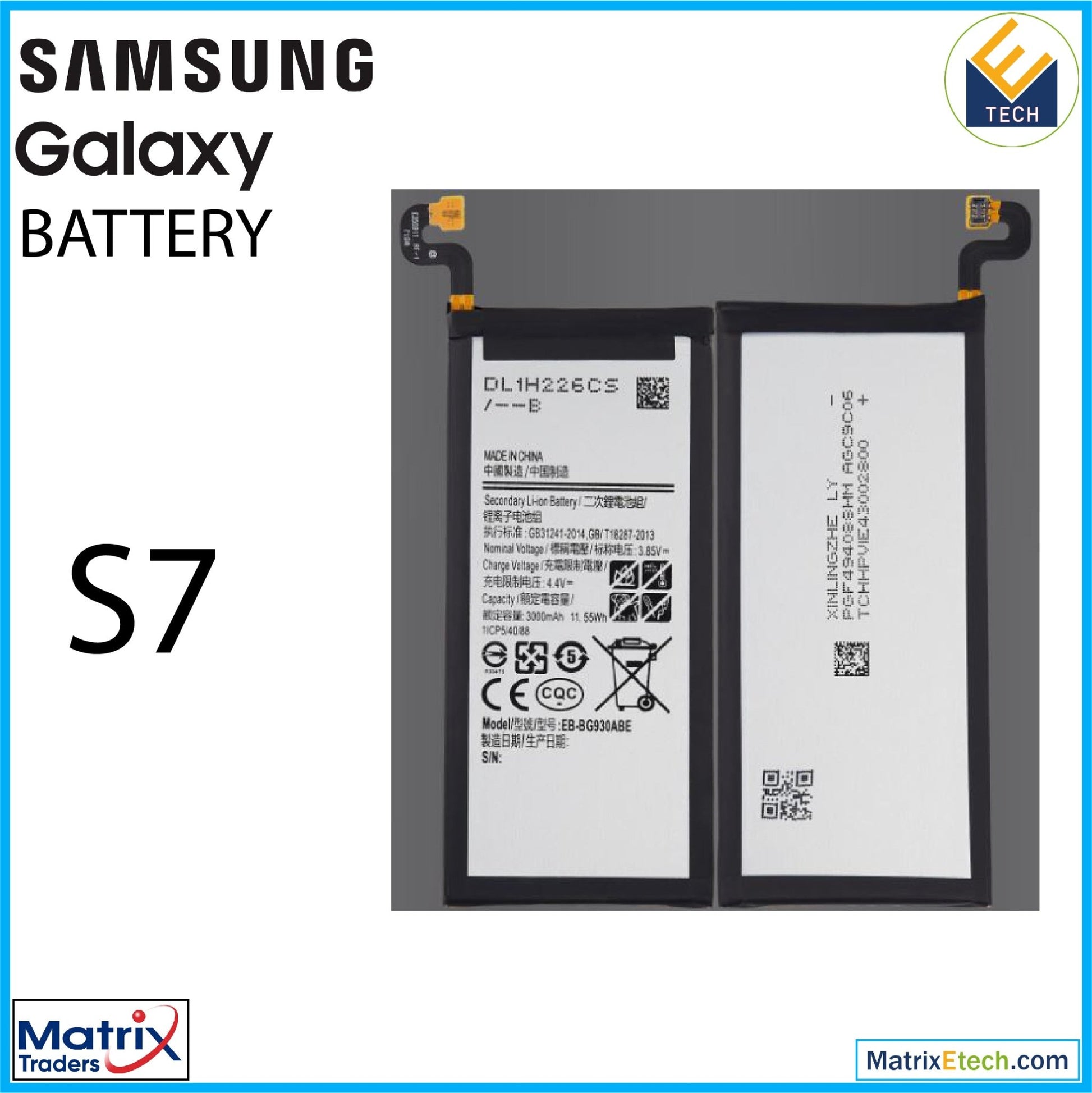 Samsung Galaxy S7 Replacement Battery (Premium) (EB - BG930ABE) - Matrix Traders