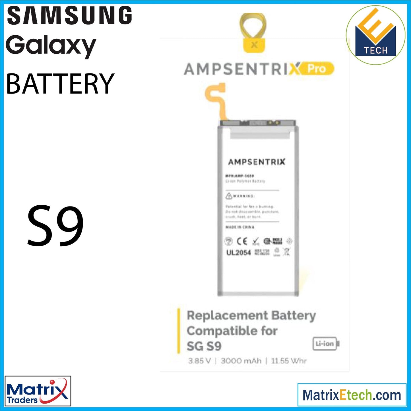 Samsung Galaxy S9 Replacement Battery (Pro) EB - BG960ABE - Matrix Traders